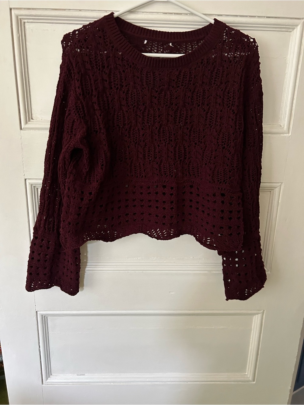 Women's Burgundy Crochet Knit Sweater